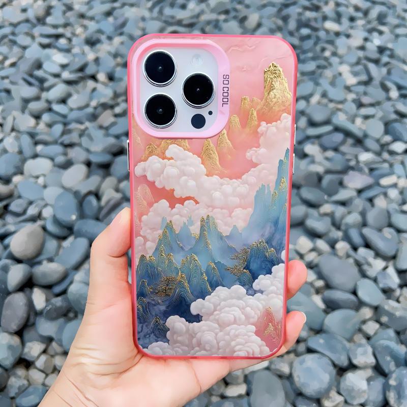 Durchscheinendes Rosa Wolkenmeer Laser Handyhülle Für iPhone 11 12 15 Pro Max 13 Mini 16 14 13 Pro Max Plus Stoßfeste Rückseite Fundas