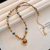 18K Gold Stainless Steel Chokers Boho Mix Color Natural Stone Tiger Eyes Beads Irregular Heart Pendant Necklaces for Women
