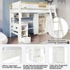 Bunk Bed, with Fall Protection Rail, with Table and Wardrobe, Ample Storage Space, with Four-Step Ladder, Pine+MDF+Plywood, White+Natural, 90x200cm