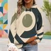 Women Plus Size Long Sleeve Geometric Printed Blue White Hoodie Pullover With Kangaroo Pocket
