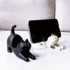 Stretching Cat Figurine, Calico Cat Phone Stand, Desktop Decoration, Creative and Practical for Lazy Binge-Watching