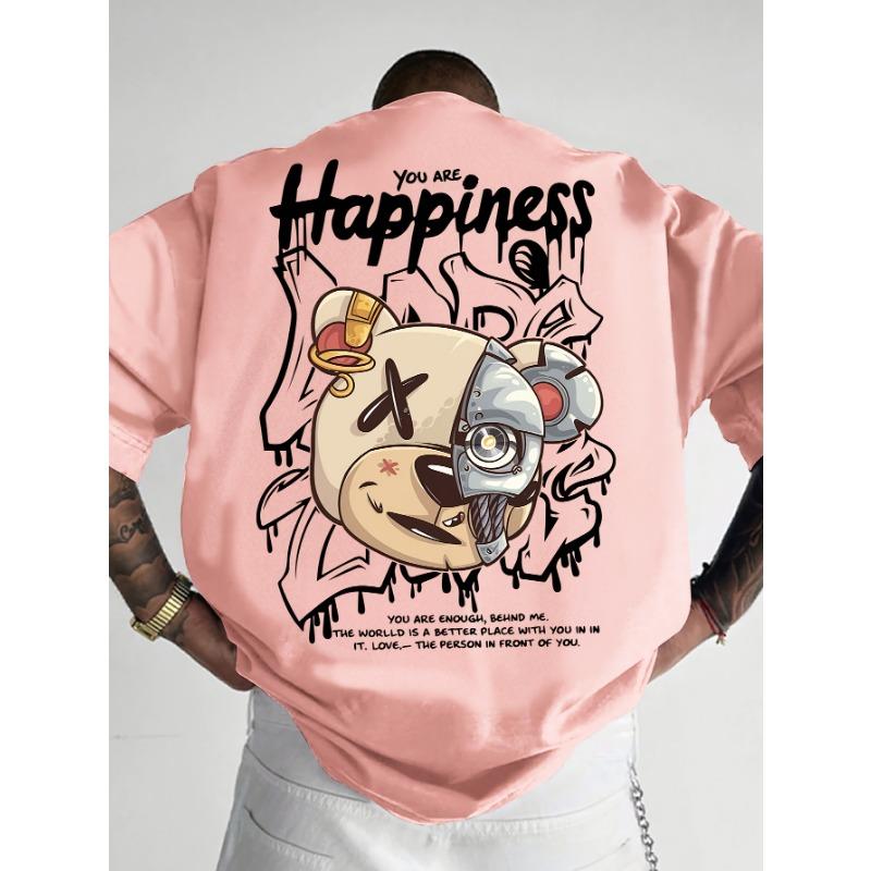 

Men s Personalized Graffiti Bear Letter Printed Breathable and Comfortable Round Neck T-shirt Outdoor High Street Top 6XL