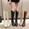 Leather Boots V Mouth Milk Tea Color Brown Spring and Autumn Thick Heel Boots Women's Winter New Small Tall Boots