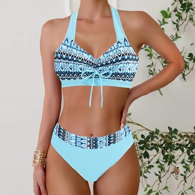 Moda Sexy Feminina Plus Size com Decote Redondo, Estampas Mágicas e Texto, Conjunto de Biquíni, Body Fit, Trajes de Banho de Praia, Conjunto de Duas Peças