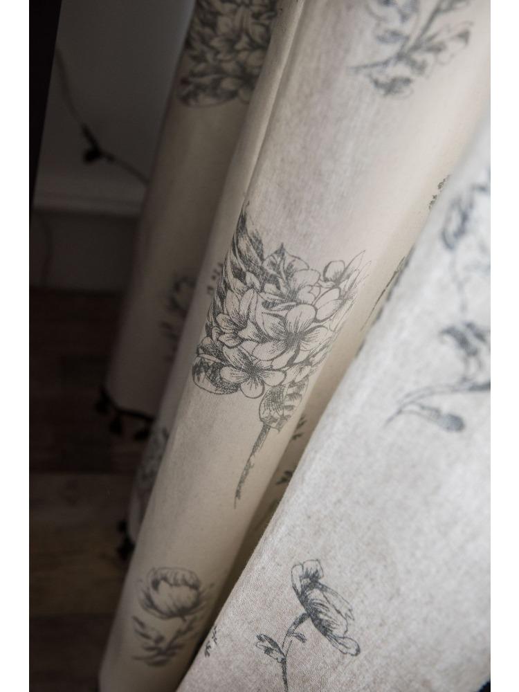 Vorhänge Grau Blumendruck Vorhänge Schwarz Pastoral Küchenvorhang Erkerfenstervorhänge für Wohnzimmer Schlafzimmer Erkerfenster Esszimmer oder Küchenbar