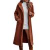 Women Warm Winter Coat Thick Woolen Mid Calf Overcoat Hooded Long Sleeve Solid Color Outdoor Jacket