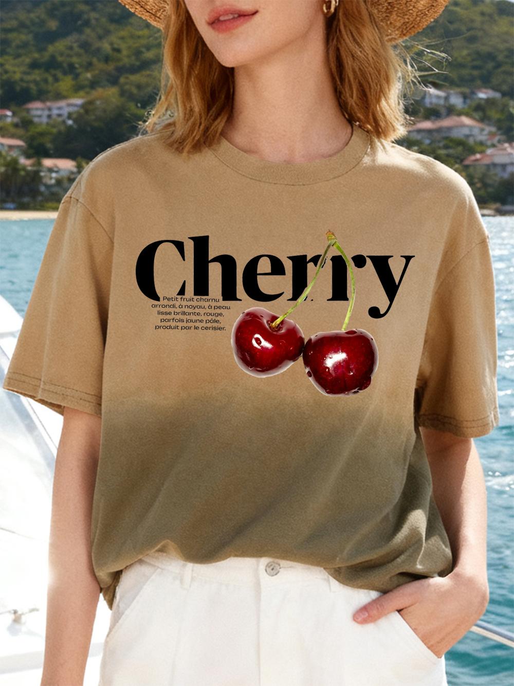 

Delicious Cherries Printed Womens Gradient Dye TShirt Casual Oversized Tops ONeck Soft Summer T Shirts Short Sleeve Clothes S