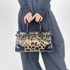 Women'S Personalized Leopard Print Tote Bag Buckle With Splicing Street Shoulder Handbag