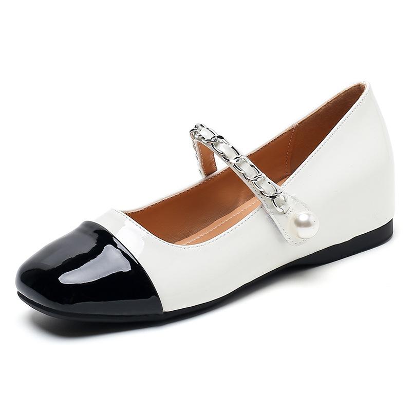 

Single shoes women s flat bottom inner height increase evening gentle shoes with skirts shallow mouth Mary Jane shoes 34 білий