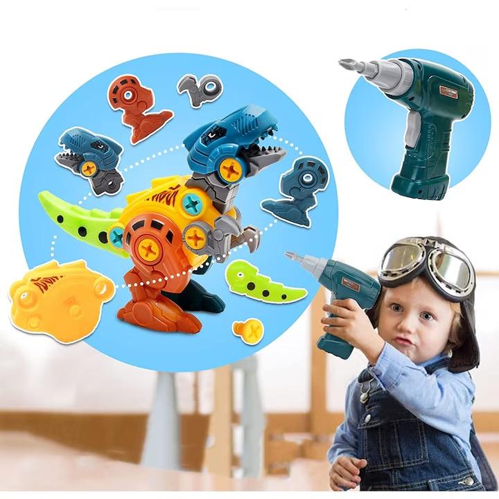 Set di Giocattoli da Assemblare con Dinosauri e Scatola Portaoggetti, Trapano Elettrico Avvitatore, Kit di Costruzione Educativo STEM Fai-da-te per Bambini e Bambine dai 3 agli 8 Anni