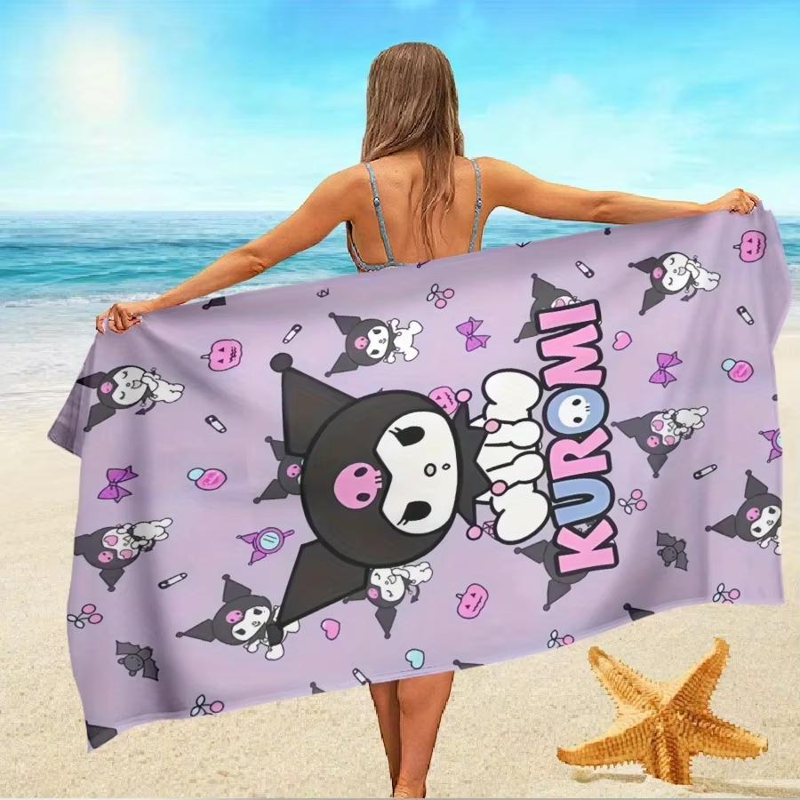 1pc Sanrio Kuromi Light Purple Beach Towel Polyester 2D Flat Quick Dry Soft Lightweight Gift for Swimming Camping Surfing Uni
