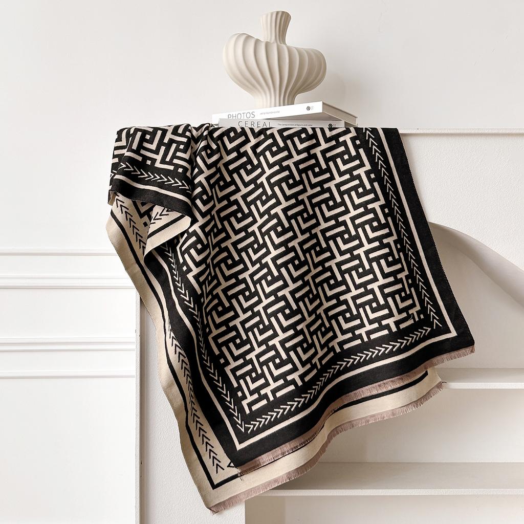 Elegant Polka Dot Design Scarf Imitation Cashmere Soft Warm Versatile Shawl Coldproof Windproof Blanket Scarf For Autumn Winter