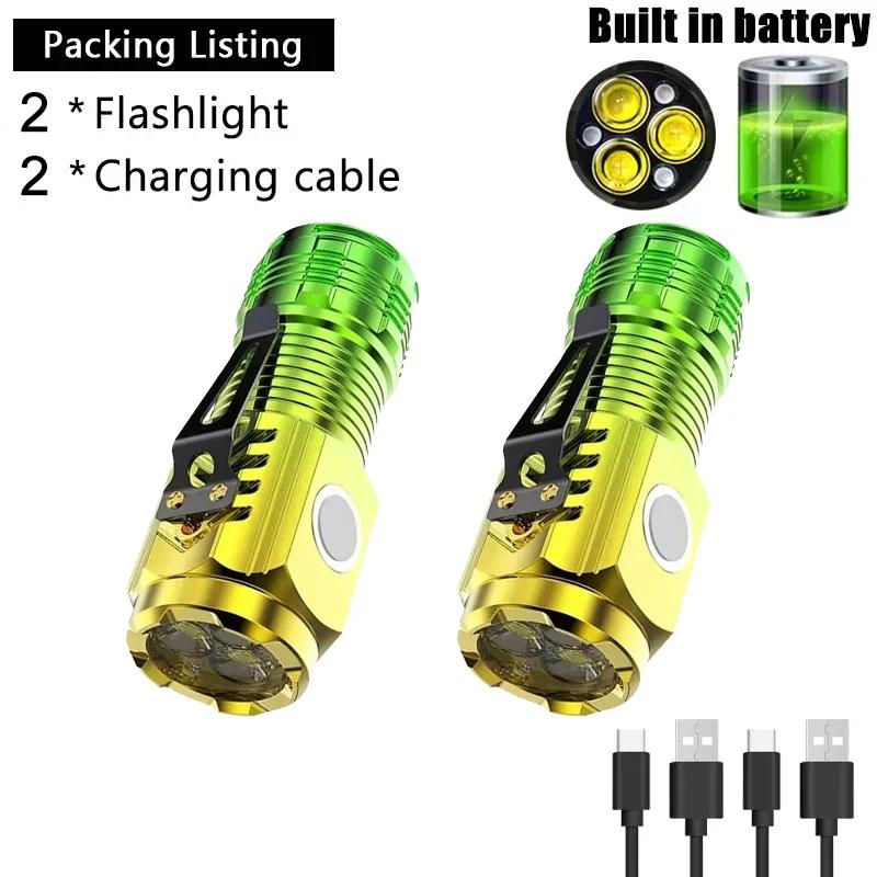 Super Bright Mini 3LED Flashlight With Pen Clip And Tail Magnet,Builtin Battery USB Charge Outdoor Portable Torch Emergency Lamp