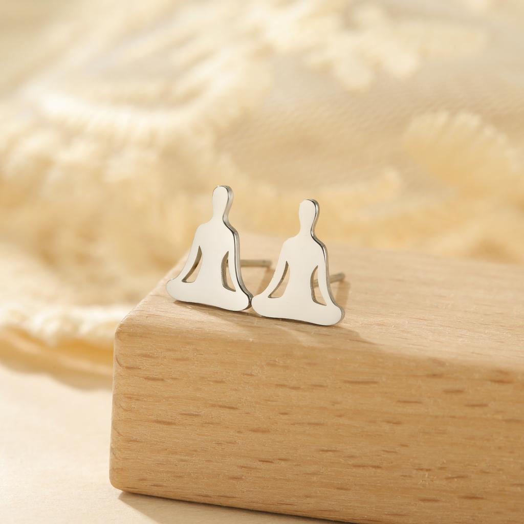 Cazador Mismatched Yoga Meditation Stud Earrings for Women Stainless Steel Asymmetric Piercing Earrings Jewelry Birthday Gift