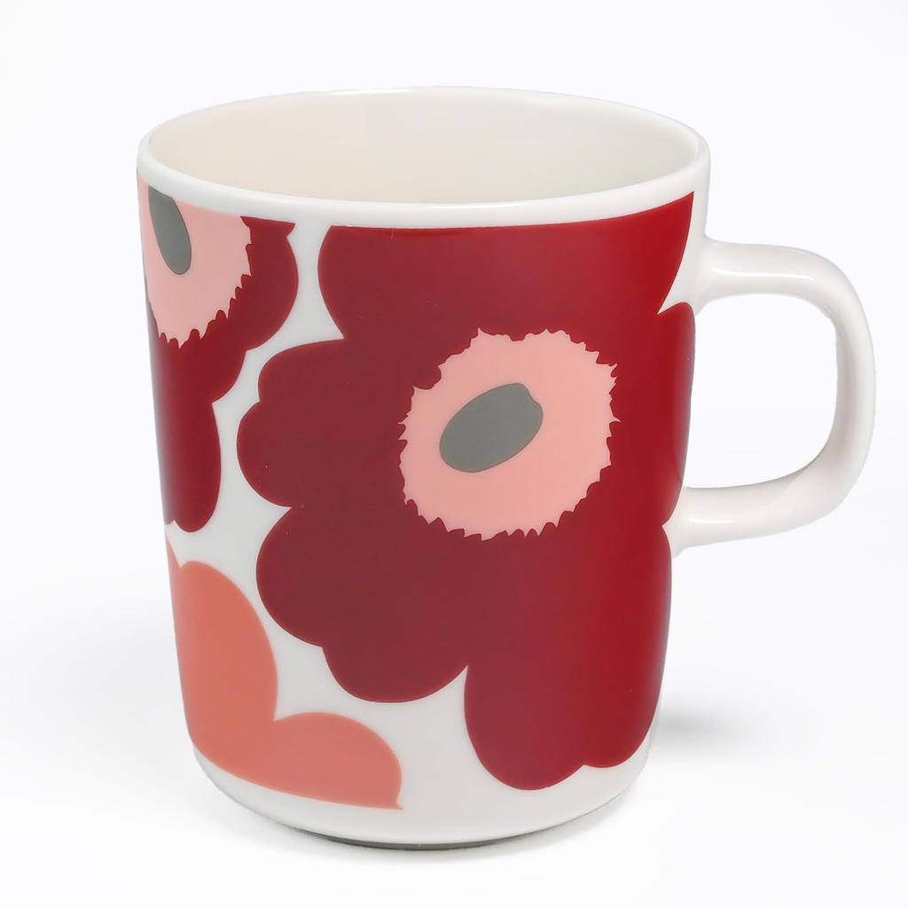 Marimekko Pair 250ml Mug and 20cm Unikko Dark Cherry and Salmon 73702 073702 Cup and Medium Nordic Western Tableware Set Plate, Red, 133, Plate,