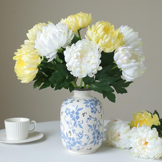 2 Pcs Artificial Chrysanthemum Stems Realistic Fake Chrysanthemum Faux Flower with Flexible