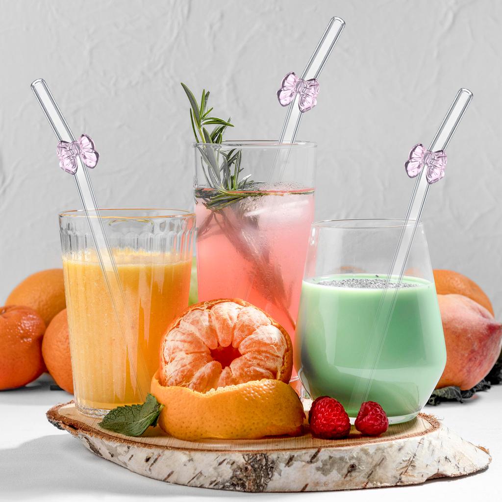 12 Peças Canudos de Vidro Reutilizáveis Com Laço Rosa Canudos de Vidro Ecológicos Resistentes a Estilhaços Canudos Fofos Dobráveis Para Beber Com 2 Limpadores