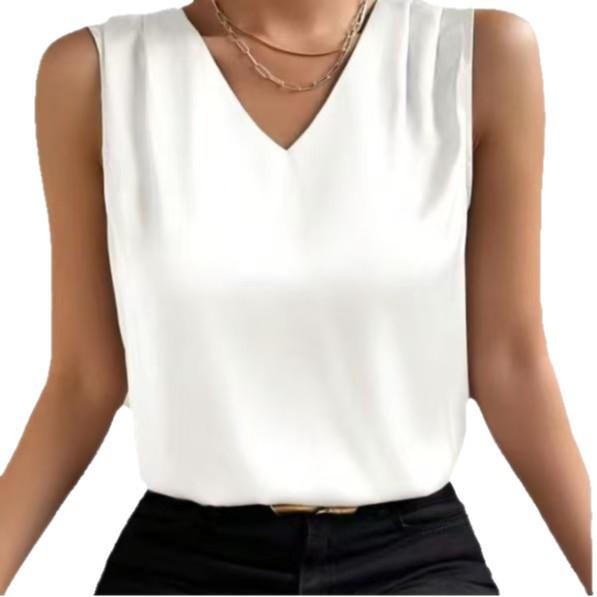 2025 Women's Satin Round Neck Sleeveless Suit Vest - Fashionable Base Layer for Commuting