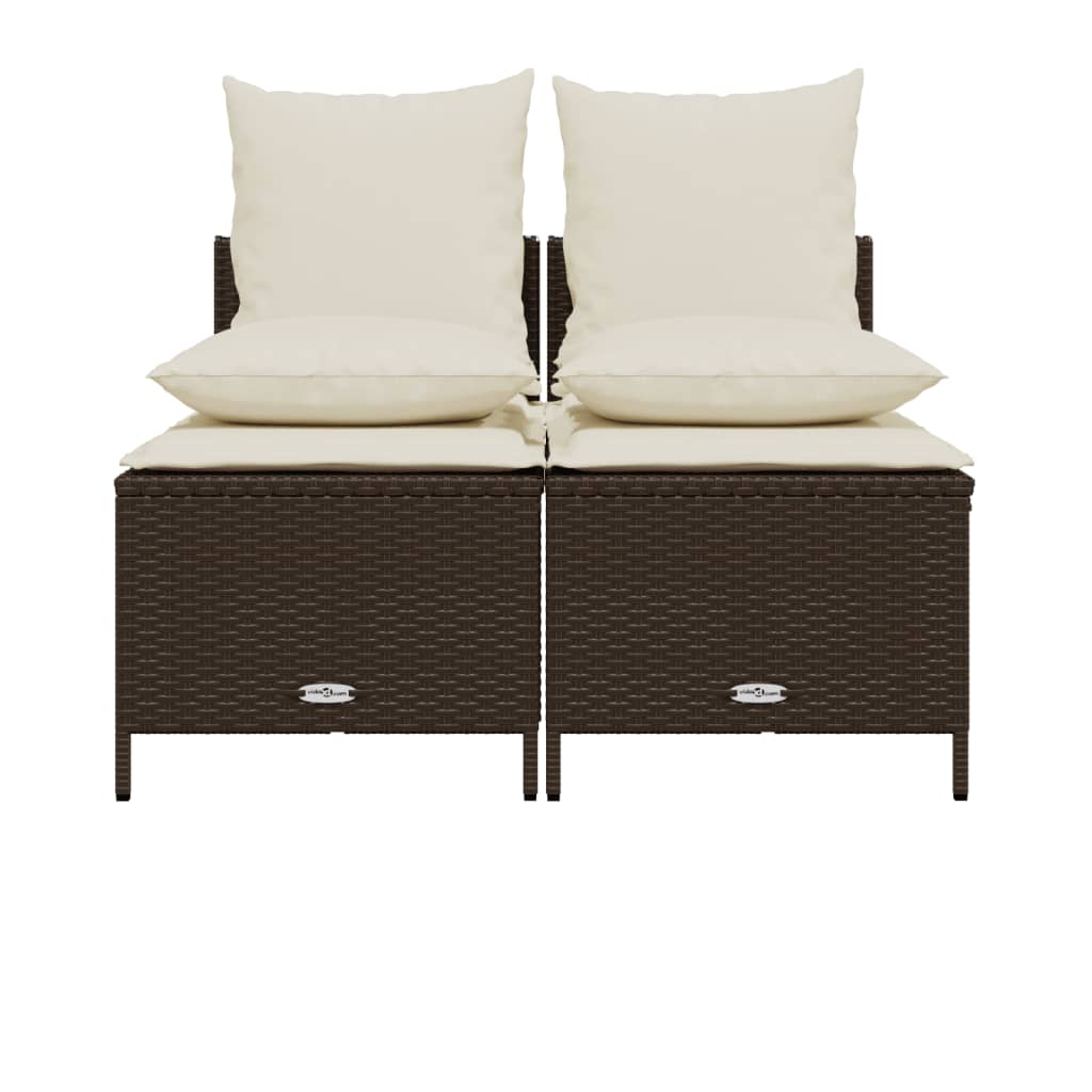 4 Piece Garden Sofa Set with Cushions Brown Poly Rattan