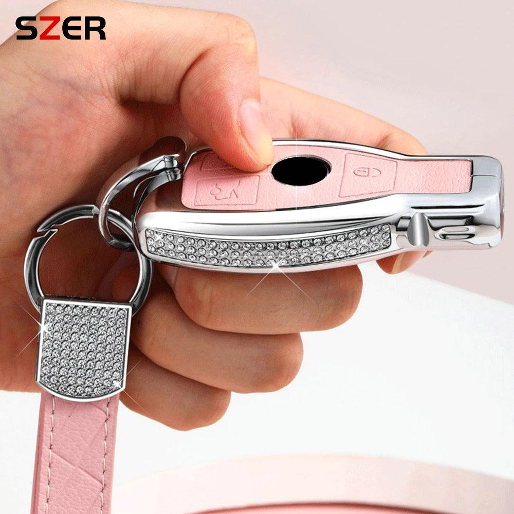 Alloy Leather Car Metal Key Case Cover Shell Fob for Mercedes Benz A B C S Class AMG GLA CLA GLC W176 W221 W204 W205 Accessories