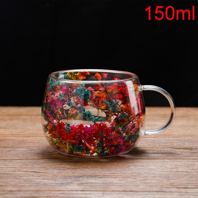 1Pcs Dried Flower Decorative Milk Tea Cup 150/300Ml Double-Layer Dried Flower Glass Cup High Temperature Resistant Coffee Cup