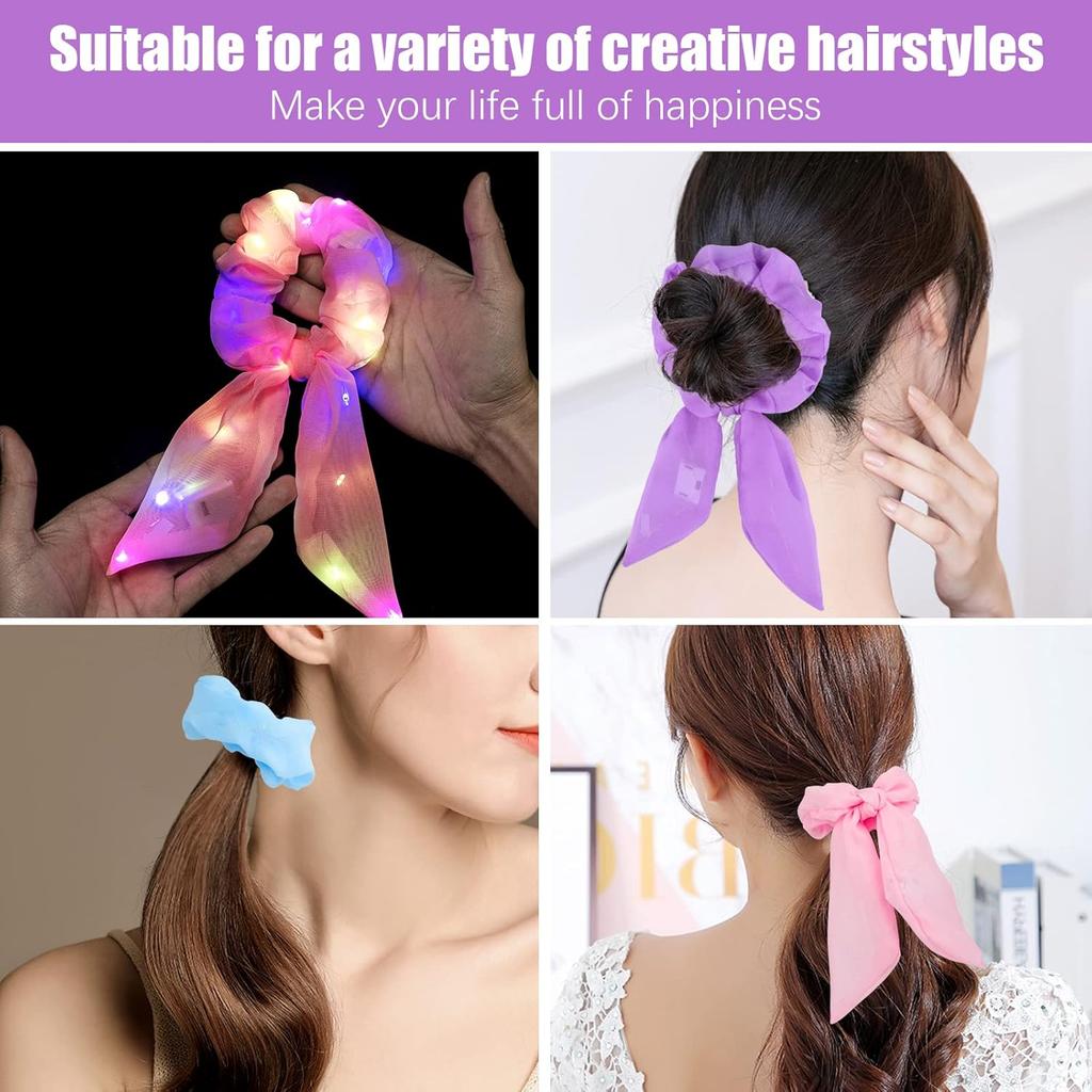 1-20PCS Glow Scrunchie Hair Tie Glow in Dark Ponytail Holder for Women Girls Carnival Birthday Party Rave Gift Elastic Hair Band
