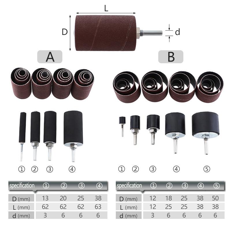 Tambur de șlefuit cu carcasă 20 buc/25 buc Curele de șlefuit #80 #120 Hârtie abrazivă pentru gravare Instrument rotativ de lustruit