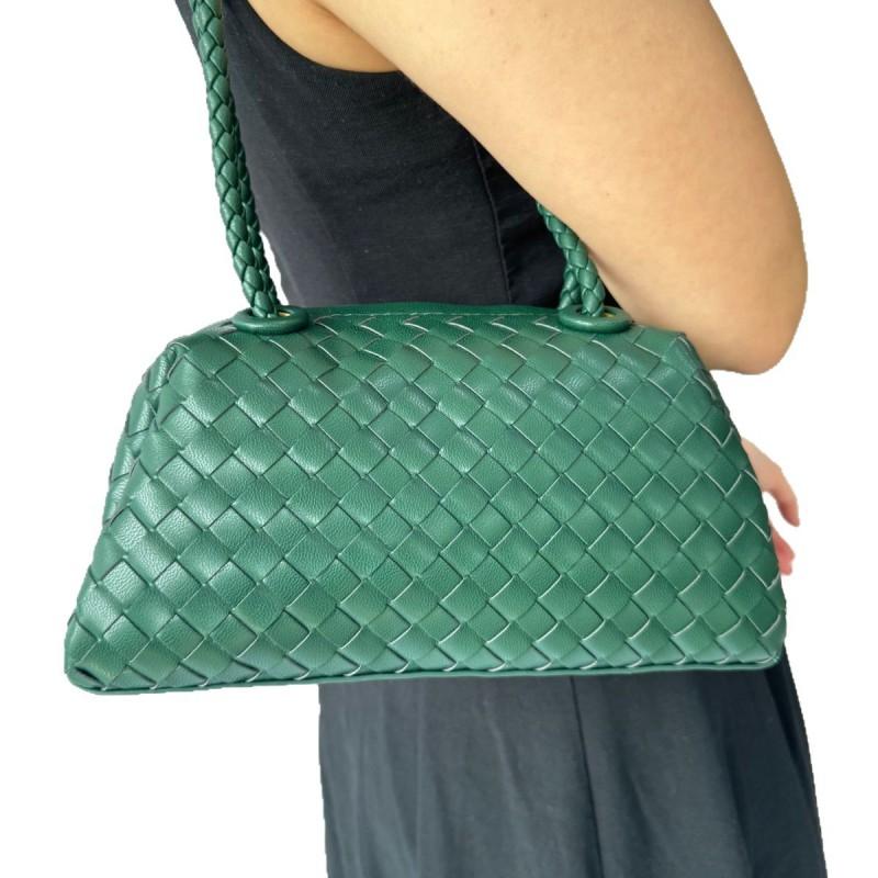 Woven PU Pillow Bag Women Small Structured Shoulder With Zip Crossbody Or Underarm Style