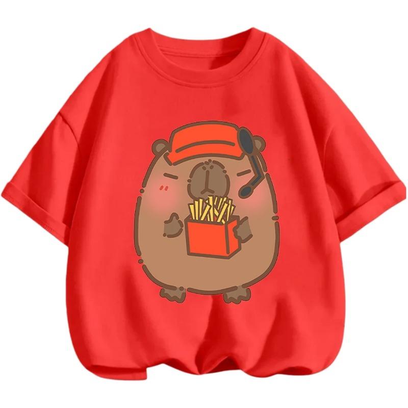 

Summer Fashion Daily Wear Capybara T-Shirt Cute Round Neck Casual Clothing Boys and Girls 100