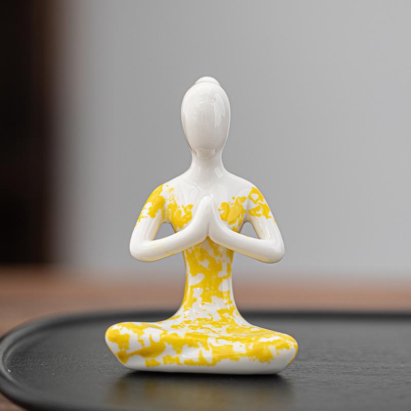 Ceramic Yoga Girl sculptures and figurines Creative Zen Home Room Office Yoga Room Table decoration and accessories