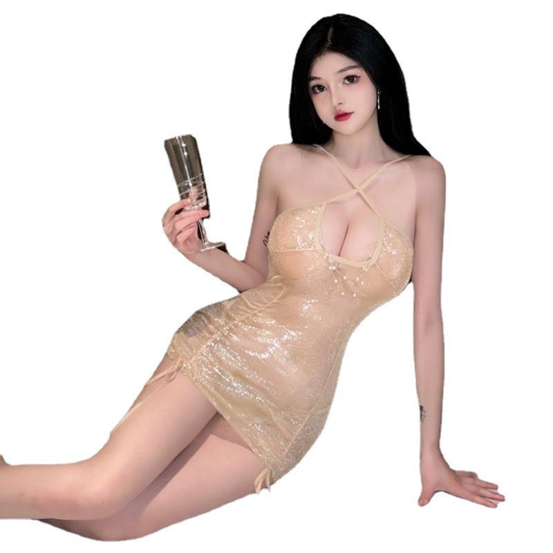 Sex Underwear Perspective Deep V Hip Skirt Nightclub Lead Dress Sexy Slim Passion Temptation