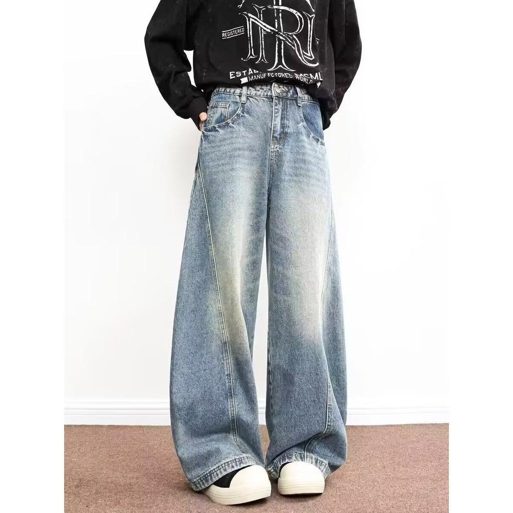 American Retro Scimitar Pants Men's Niche Design Sense Washed Jeans Loose Wide-leg Versatile Trousers