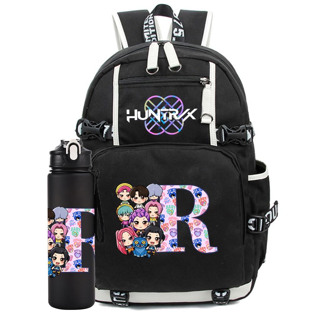 2 Stück/Set 26 Englische Buchstaben K-Pop Aufdruck Rucksack mit 750ml Wasserflasche für Teenager Schüler Mädchen Junge Schultasche Kinder Geschenk Große Kapazität Reisetasche