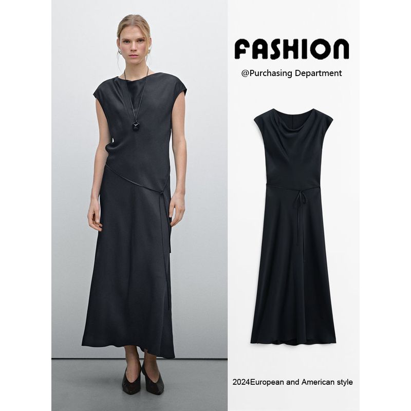 Za2025 Summer New Product Women clothes Drape Elegant Advanced Sense Satin Short sleeve Dress 06659584 452