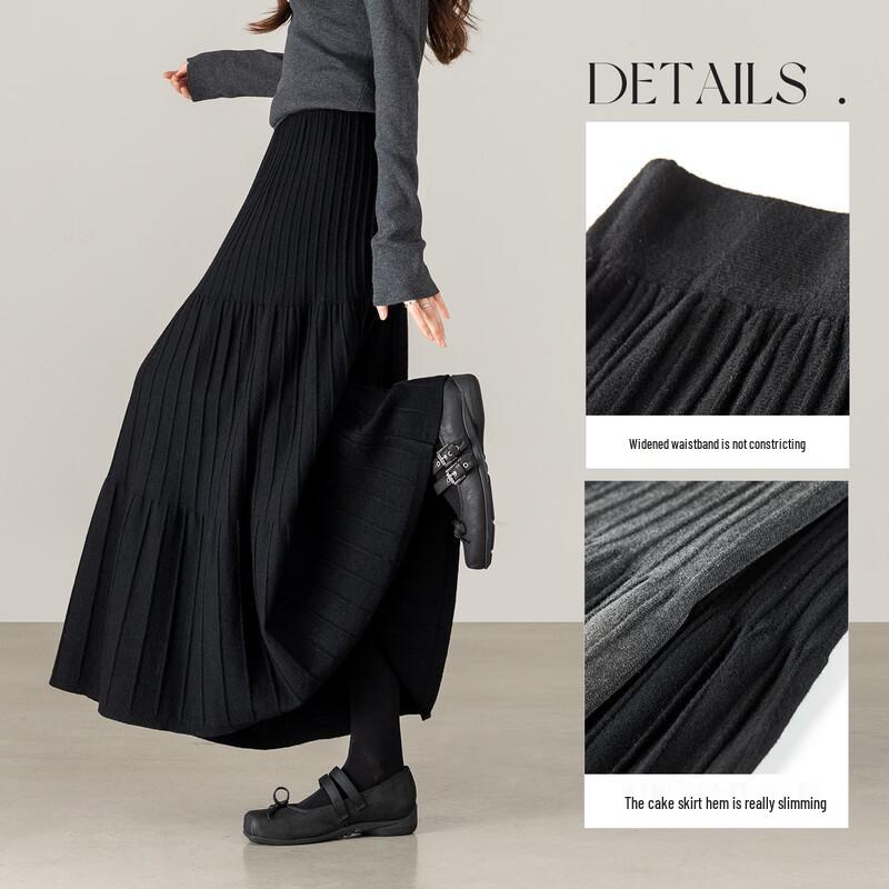 High-Waisted Pleated Knitted A-Line Midi Skirt