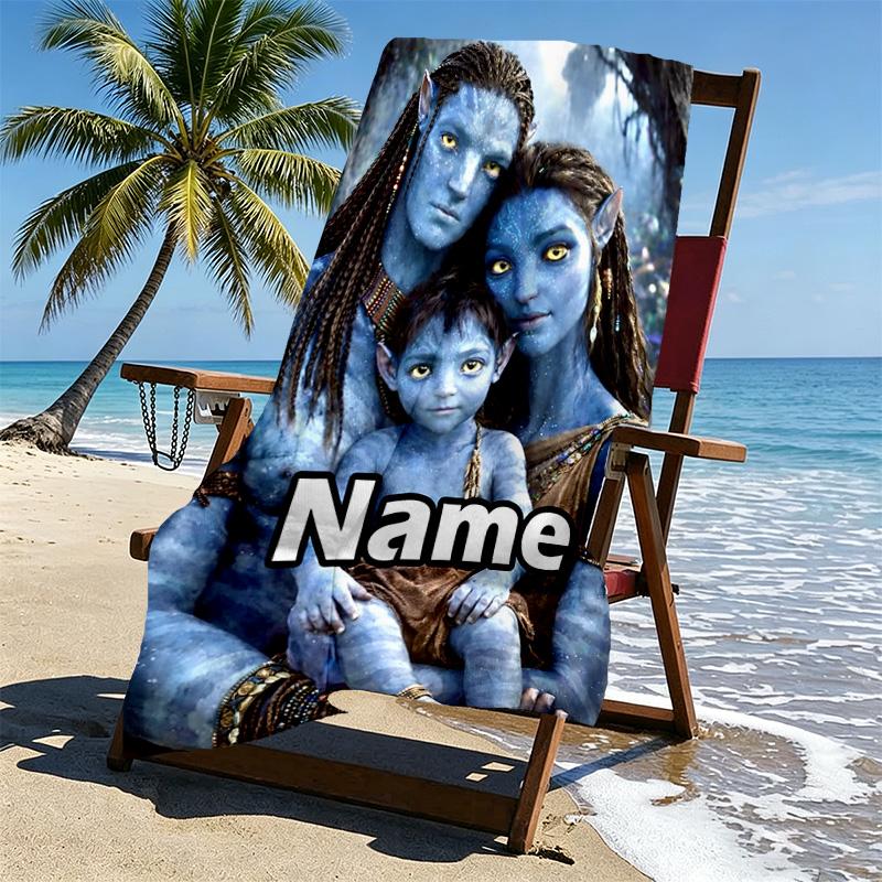 Custom Name Personalized Avatar Print Beach Towel, for Trip Camping Beach Party Home Decor, Birthday Gift for Family & Friends
