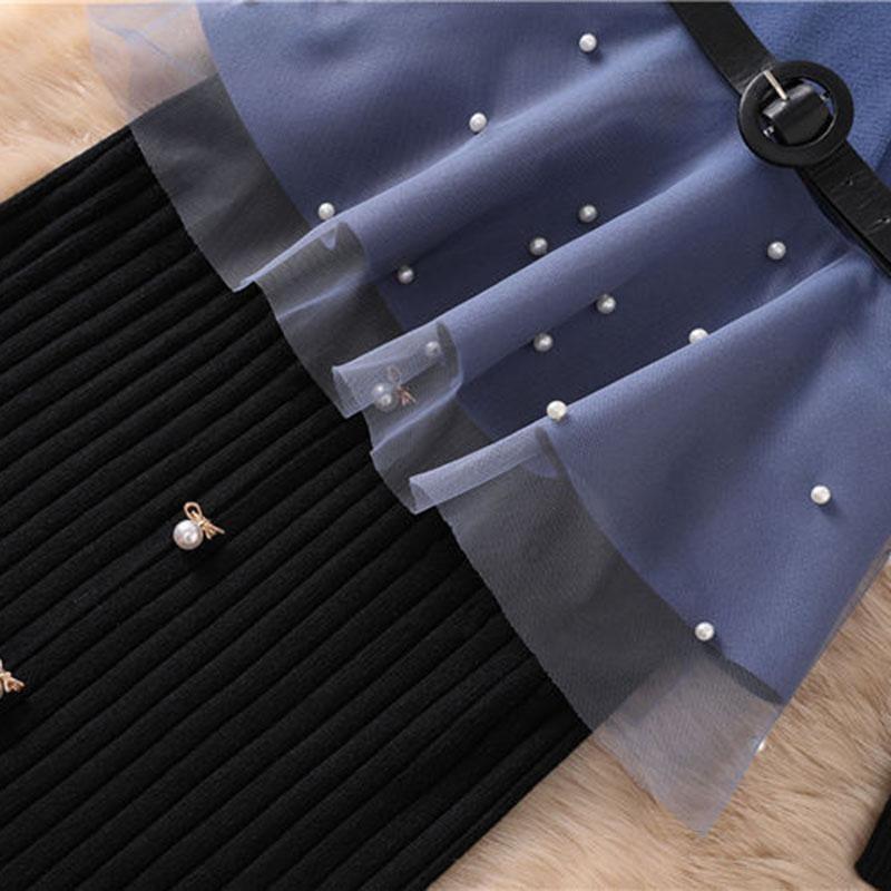 Autumn and Winter Sweater Suit Women's Waistcoat Knitted Sweater Top and High Waist Bag Hip Bodycon Skirt Three-piece Set Office Ladies Outfits