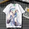 TXHatsune Miku Co-branded Animation 2D Short-sleeved T-shirt Cartoon Comic Printing Student Ladies Short-sleeved Clothes New Style