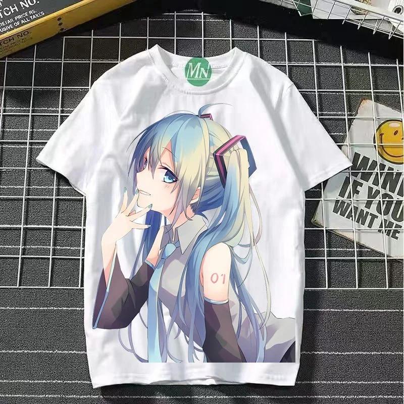 TXHatsune Miku Co-branded Animation 2D Short-sleeved T-shirt Cartoon Comic Printing Student Ladies Short-sleeved Clothes New Style