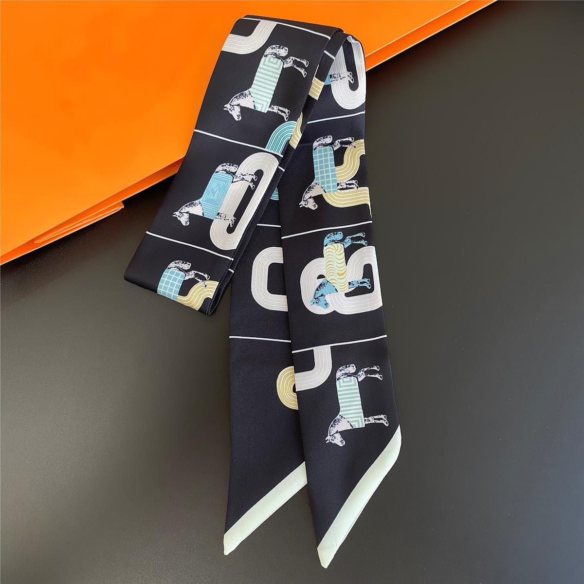 Brand Design Lattice Horse Scarf Women Luxury Silk Scarf Fashion Hair Headband Foulard Skinny Bag Scarves Neckerchief