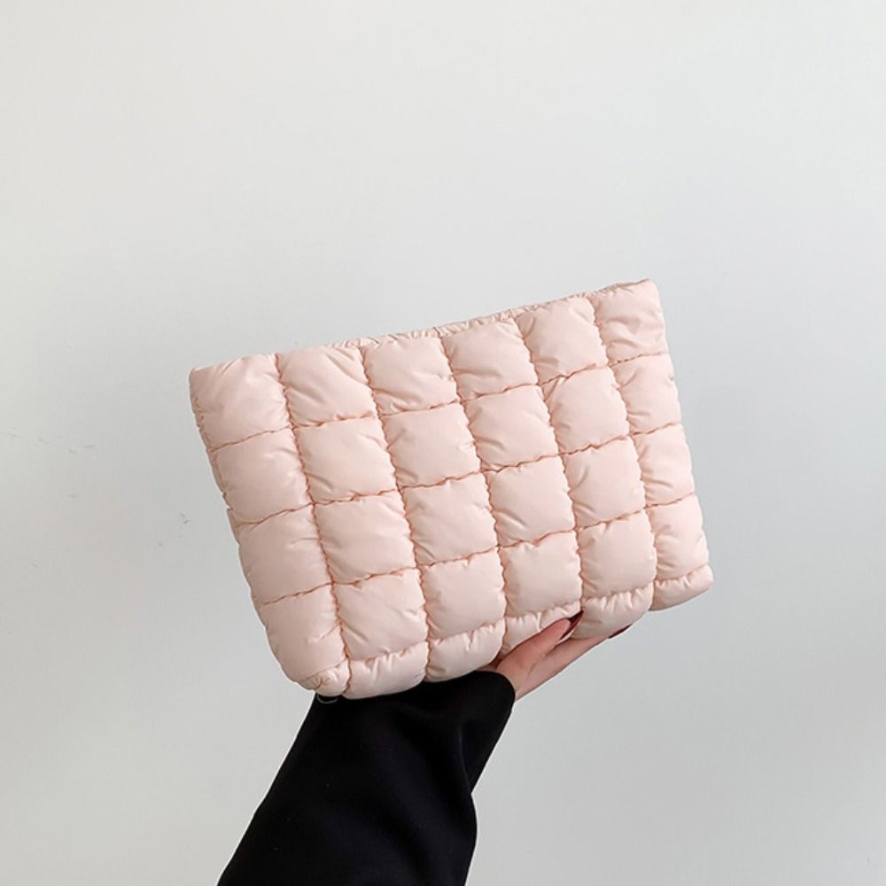 Puffy Cotton Clutch Bag Zipper Cosmetic Bag Portable Quilted Padded Makeup Bag  Travel