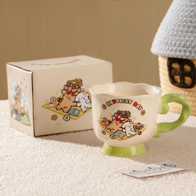 OLOEY Cartoon Ceramic Lace-Rim Mug