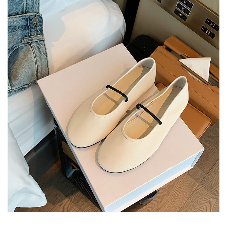 Sheepskin Version~ Minimalist One-word Belt Leather Soft-soled Mary Jane Single Shoes Women's Small Heel Ballet Shoes Small Leather Shoes Laden Shoes