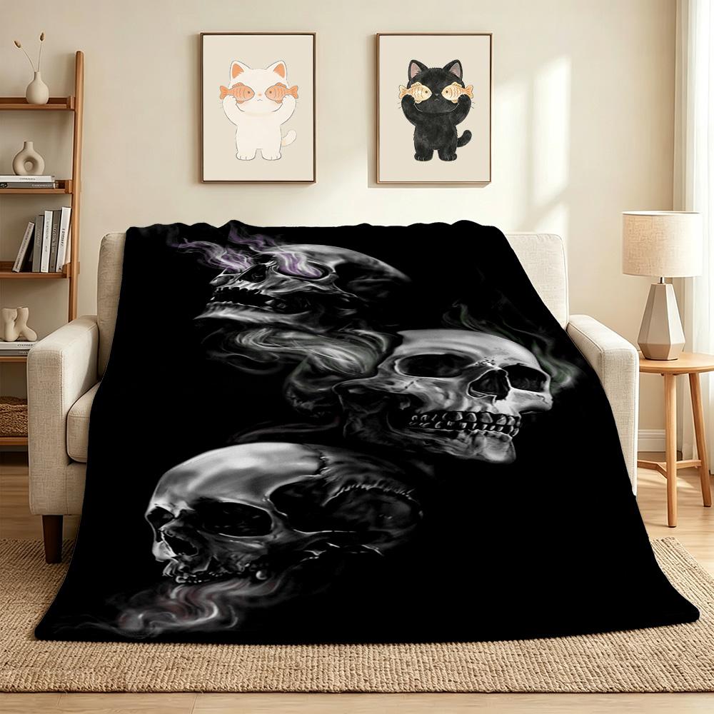 Skull Smoke Flannel Blanket Throw Blanket Soft Warm Sofa Bed Camping Car Home Decor Unique Christmas Gift C9302559