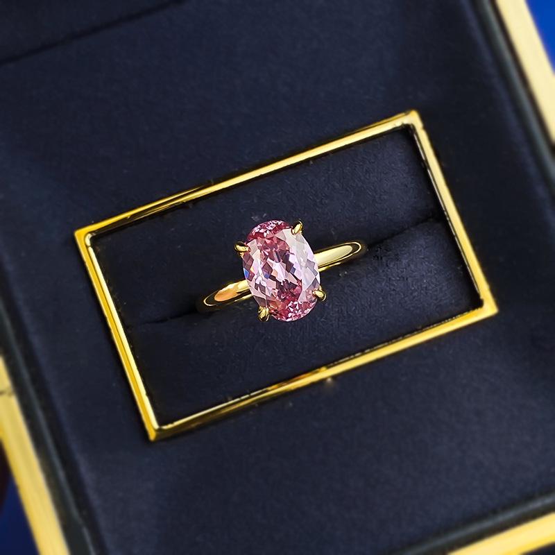 Mujing Jewelry S925 Sterling Silver Gold-Plated Morganite Pink Oval Diamond Ring (7x10mm)