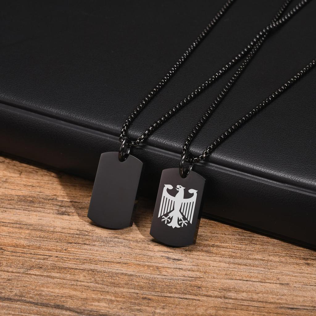 German Eagle Square Neckalces for Men, Stainless Steel Big/Small Dog Tag Pendant Necklace,Trendy Germany Jewelry Gift