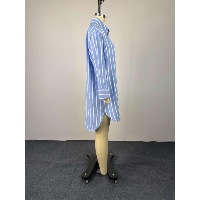 Women's 2026 Summer New Fashionable Turn-down Collar Buttoned Loose Striped Long Sleeve Mid-length Shirt