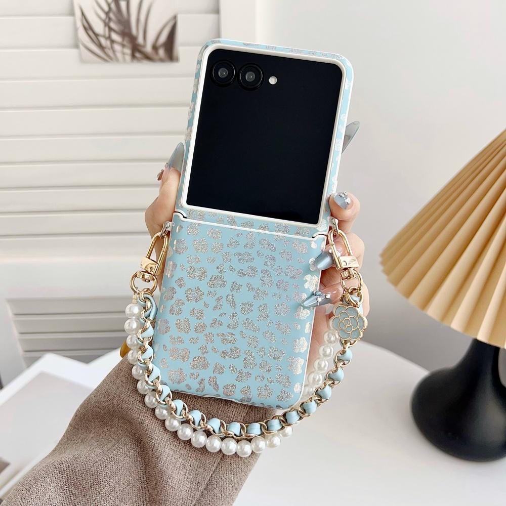 Laser Leopard Print Lanyard Phone Case For Samsung Galaxy Z Flip 8 7 6 5 Flip7 FE Foldable Bracelet Shockproof Protective Cover