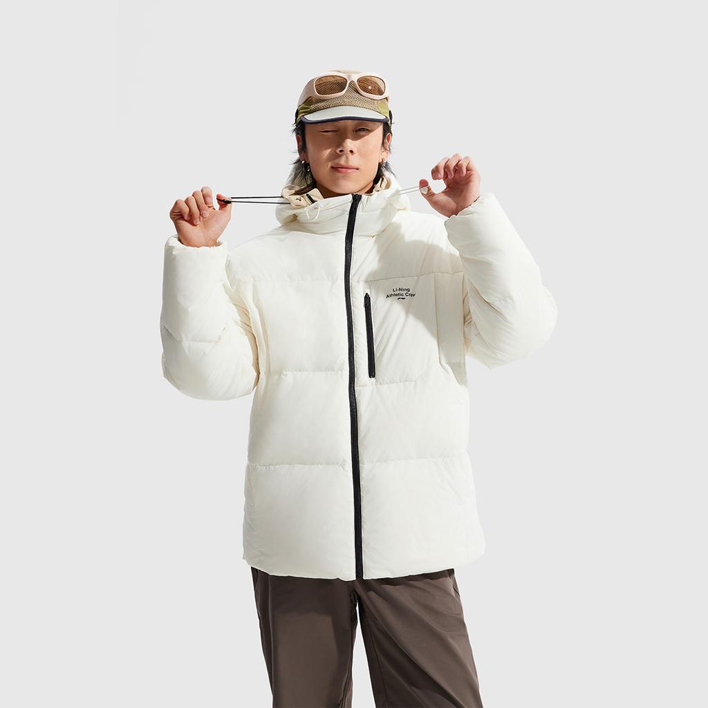 Li Ning Hot Pot Down Jacket Series Letter Zipper Hooded Comfortable Easy To Clean Versatile Casual Cold Resistant Short Winter Down Jacket AYMU259-7