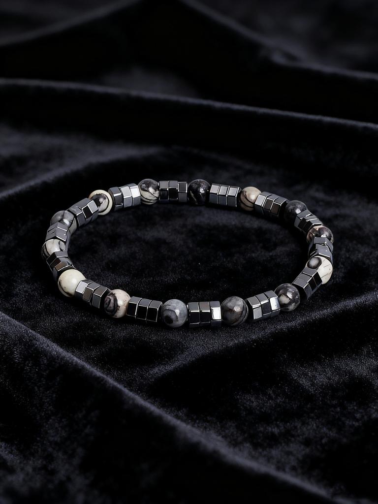 Natural Stone Bracelet Hematite & Turquoise Beads Geometric Irregular Shape for Vigour Protection Good Fortune Strength Jewelry